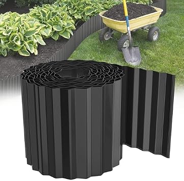 Hengmei Metal Garden Edging Lawn Edging Decorative Border for Grass, Patio, Yard and Garden Bed Weatherproof Anti-Corrosion Stable Divider for Outdoor Space 18cm x 10m, Black