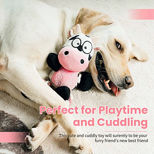 Pleaseedo Squeaky Dog Chew Toys For Large Dogs, Dog Toys, Durable Plush Dog Toys, Tough Stuffed Dog Toys For Large Dogs, Interactive Dog Toys For Medium Dogs, Puppy Toys, Cute Cow Dog Plush Toys #TOP2