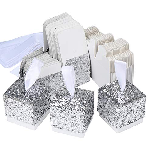 TsunNee Lot de 25 boîtes à bonbons en papier à paillettes scintillantes, boîtes à dragées de mariage, boîtes cadeau à paillettes, boîtes à friandises créatives en papier - Argent