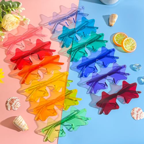 Pibupibu 24 Pack Star/Heart/Butterfly/Flame Sunglasses Bulk, Rimless Fun Colorful Sunglasses for Women Party Favors4