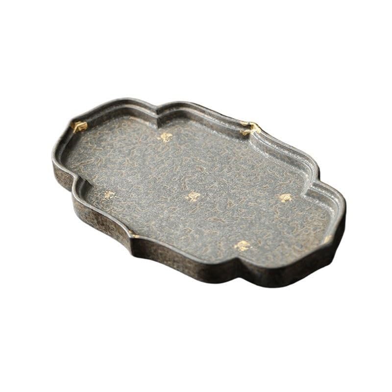 Bandejas Servir Comida Bandeja de té Larga y Seca, Bandeja Hecha a Mano gres, Almacenamiento Tetera Retro Begonia Mesa Cama