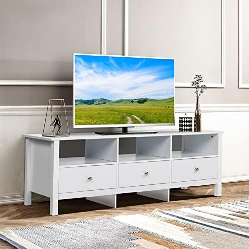 White TV Stand White Drawers and Cubby Modern