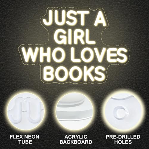 Image of Just a Girl Who Loves Books Neon Sign Dimmable Neon Signs for Wall Decor LED Library Sign USB Light Up Sign for Study Reading Room Bedroom Classroom Book Lover Book Reader Bookish Gifts for Women