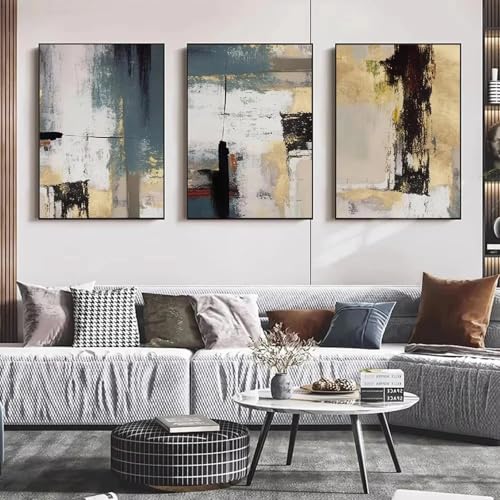 Peinture murale abstraite beige et or aux nuances neutres haut de gamme