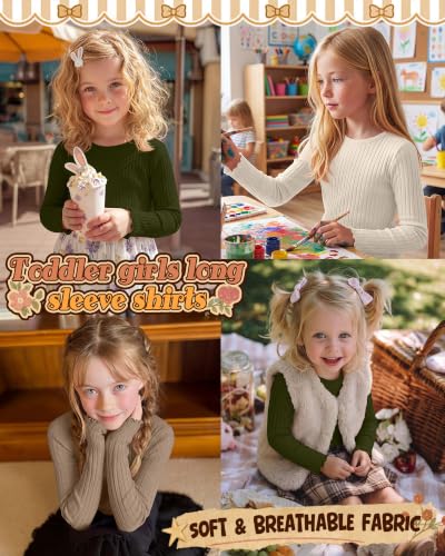 Image of 3 Pack Toddler Girls Cute Long Sleeve Cotton Shirts
