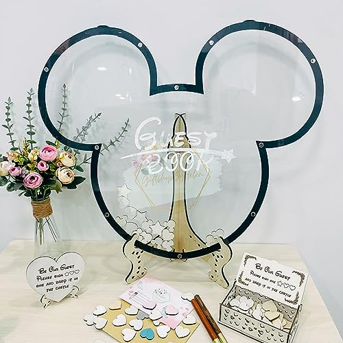 Personalized Mouse Wooden Wedding Guest Book Alternative Frame - Alternative Guest Book Wedding With Mouse Cartoon Theme Wedding Drop Box, Quinceañera Guest Book, For Wedding, Birthday