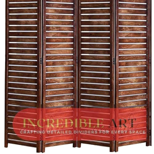Image of Wooden Partition Wall Divider for Living Room, Wood Privacy Screen, Room Separator Rectangle Line Design- 5 Feet in Height (4 Panels)