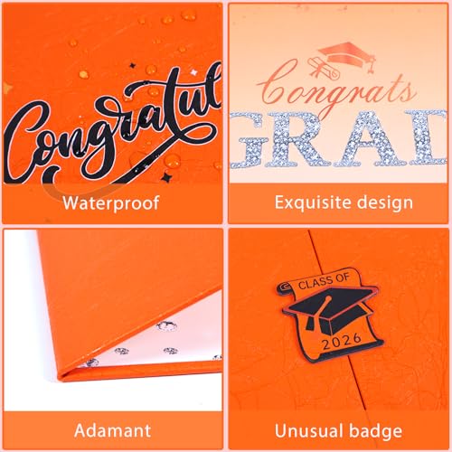 Image of Crenics Orange Graduation Decorations Class of 2026, Creative Graduation Guest Sign in Book Alternative, Congrats Grad Signature Book 18 inch x 12 inch, Awesome Graduation Gift or Keepsake