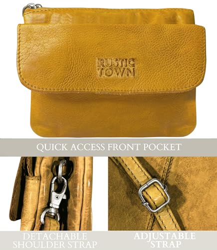 Image of RUSTIC TOWN Leather Sling Bag for Women - Washed Leather Crossbody Bag Wristlet Clutch, Vintage Travel Shoulder Purse Handbags for Ladies