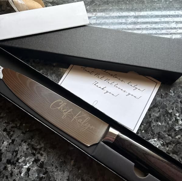Image of Custom Engraved Kitchen Chef Knife, Stainless Steel Japanese Chef Knife, Personalized Birthday, Anniversary, Father's Day, Christmas Gift, Unique Gifts for Men and Women, 8 Inches With Gift Box