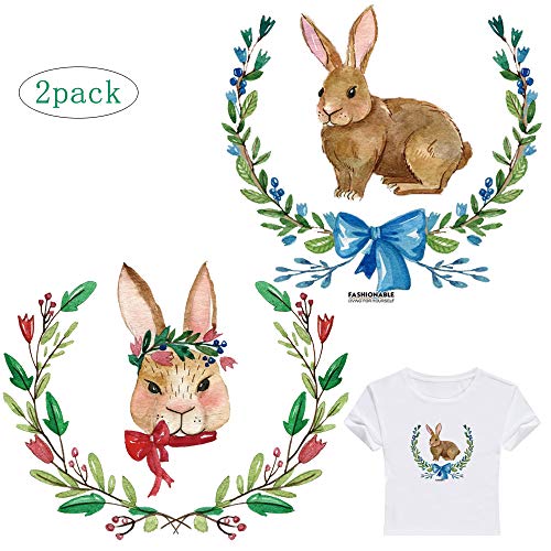 Rabbit Iron On Heat Transfer Patches Easter Bunny Flower Iron On Stickers Appliques For Jackets Dresses T-Shirt Jeans 2 Pcs Clothing Art Decorations With Waterproof Washable Decals #TOP5