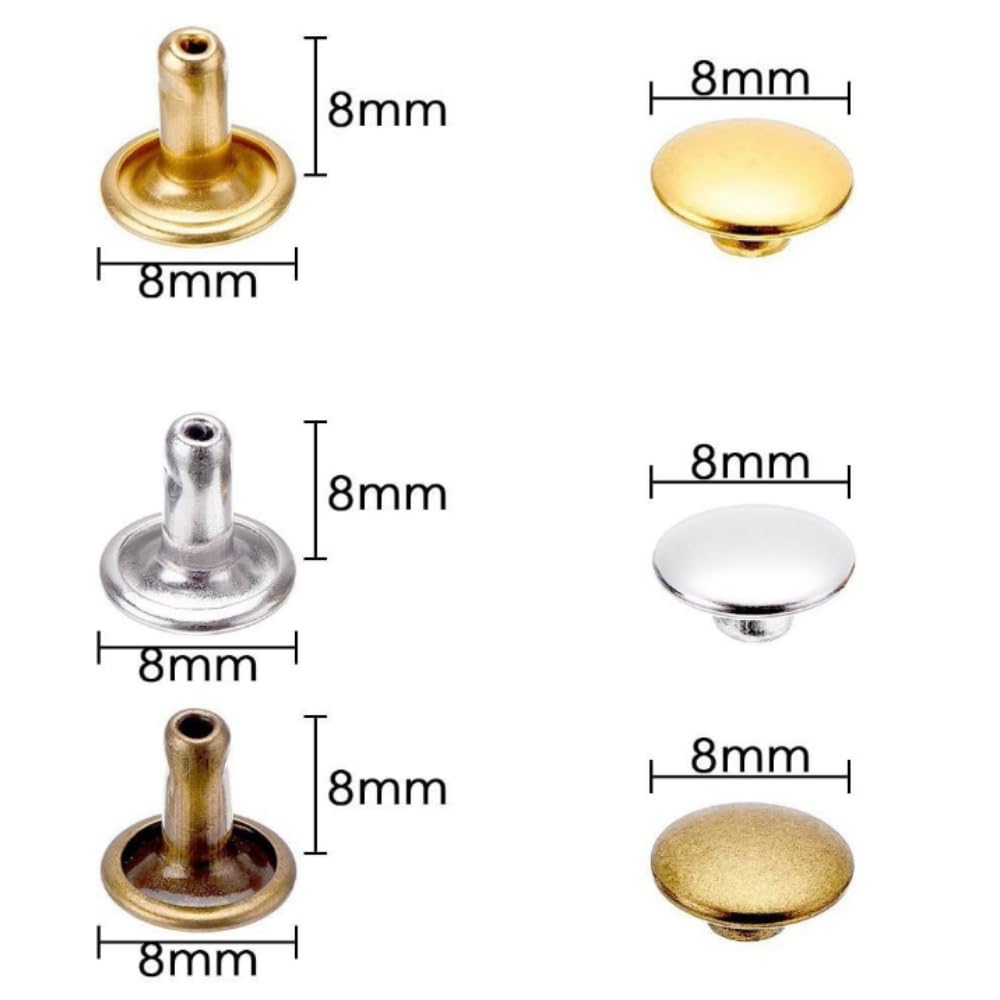 Rivetti A Doppio Cappuccio 8x8 Mm - 100 Pezzi Per Pelle E Tessuti | Oro Per Borchie Decorativi Fai Da Te - Foto 6