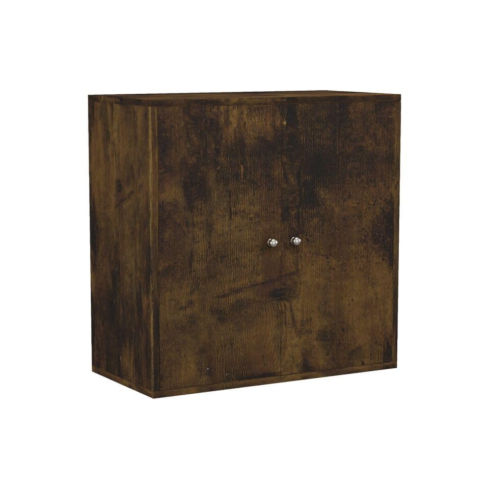 URBNLIVING 2 Tier Wooden Storage Cabinet Cupboard with Shelves Optional Doors Bedroom Bedside Unit Living Room Hallway Furniture (Rustic Brown)