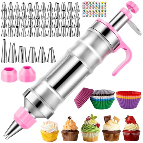 Cake Decorating Tools Supplies Kit: 164pcs Baking Accessories Dessert Piping Syringe and Icing Tips Set - Puffs Cupcake Frosting Piping Bakery Set for Adults Beginners or Professional Pink