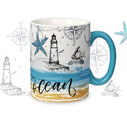 Nymphfable Taza de Náutica Tazas de Cafe Tazas Personalizada con Mango Taza te Ceramica Regalo 550ml