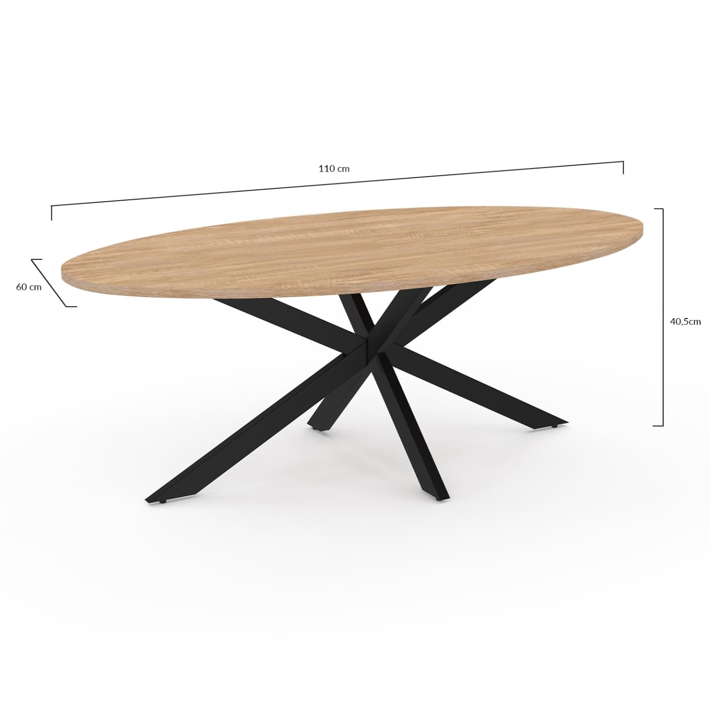 IDMarket - Mesa de centro ovalada Alix, 110 cm, pie de araña, madera y negro