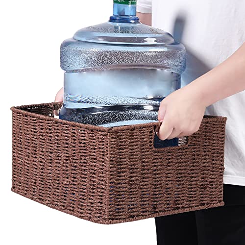 Hoonex Large Woven Baskets For Storage, Paper Rope Baskets With Sturdy Metal Wire Frame, Baskets For Shelves, Set Of 2, Dark Brown #TOP2