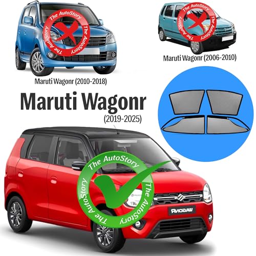 Image of AutoStory Magnetic Car Sunshade for WagonR 2020-2025 | Front Half Cut for Mirror Visibility + Rear Full Coverage with Zipper | Heavy Heat & UV Protection | Privacy Side Window Curtains Shades