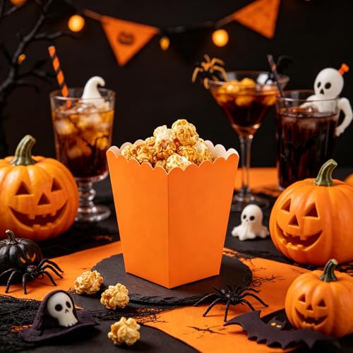 Image of AimtoHome Orange Popcorn Boxes 24 Pack, 4.1 inch Disposable Snack Containers for Movie Night, Birthday Party Favors, Carnival Concession Supplies