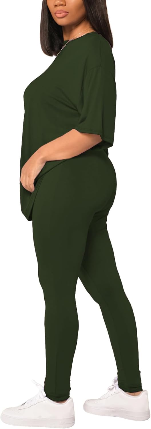 HBQ Women 2 Piece Outfits Summer Sweatsuits Drop Shoulder Tracksuits Biker Short Workout Jogger Sets - Image 3