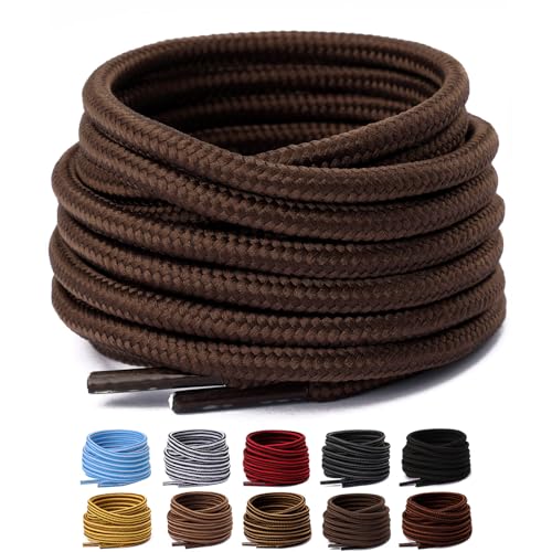 Olukssck 2 Pair Round Shoelaces for Sneakers, Heavy Duty and Durable Shoe Laces for Hiking Work Boots, Brown, 40 inch(102cm)