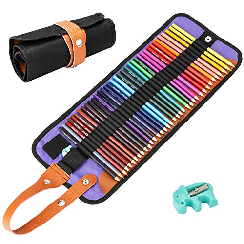 E-More 36 Piece Coloured Pencil Set, Art Colouring Pencils Drawing Colour Pencils with Portable Roll-Up Canvas Case Sharpener for Adult Children Drawing Art, Sketching, Shading & Coloring