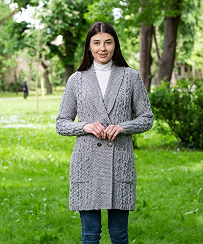 Image of SAOL 100% Irish Merino Wool Ladies Shawl Collar Cardigan Coat with Pockets