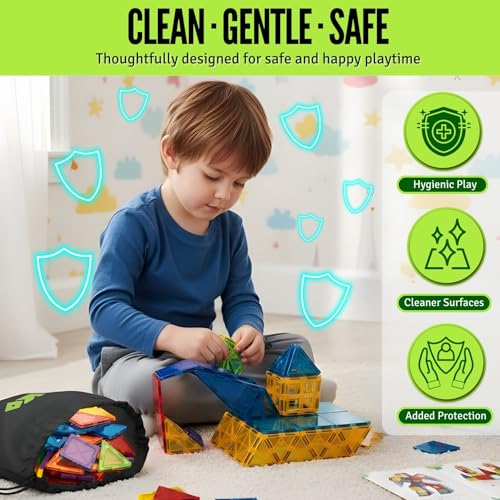 Image of Magnetic Tiles Set 180 PCS with 2 Cars Bases, STEM Educational Magnet Toys for Kids Ages 3-12, Magnetics for Kids & Preschool, Creative Magnetic Building Toys for Boys & Girls