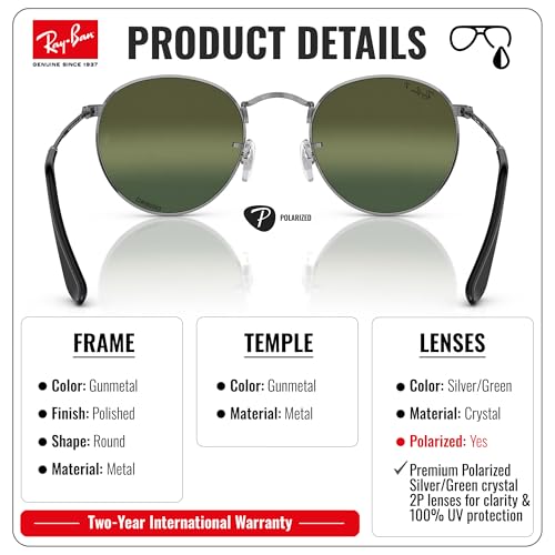 Image of Ray-Ban RB3447 ROUND METAL CHROMANCE POLARIZED Round Shape Sunglasses for Men with Official Eyewear Kit
