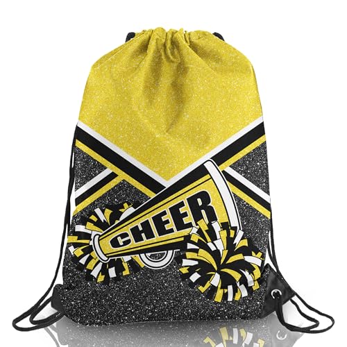 Cheer Drawstring Backpack Cheerleading Drawstring Bag Cheer Accessories Gifts for Cheerleaders (Gold,1 Pcs)