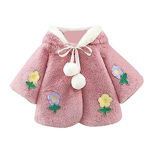 Winter Plush Coat Tops 2024 Toddler Girls Floral Print Outwear Warm Hooded Coat Cloak Cape Winter Outdoor Xmas Coat