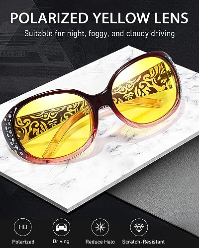 IGnaef Night Driving Glasses for Womens Polarized Yellow Night Vision Glasses Anti Glare IF0084