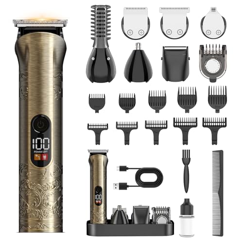 Maquina De Afeitar Hombre Profesional Set 17 En 1 con Cortapelos Hombre y Pantalla De Carga más Recortadora De Barba Zero Gapped Recargable por USB-C para Acabados Detallados y el Aseo Personal