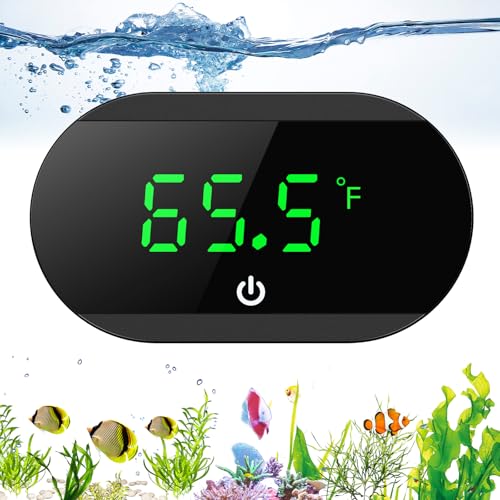 LOFICOPER Aquariumthermometer, Digital Marine Thermometer mit Hochpräzisions, ℃/℉, LED-Touch Display, LED Kabelloses Wasser Thermometer für Süßwasser Meerwasser Marine - Schwarz