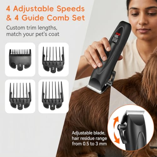 Image of Qpets Dog Trimmer Cordless, 4 Speed Ceramic Pet Grooming Kit for Dogs Cats