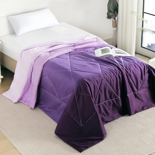 Image of Ac Comforter Single Bed Ombre with Satin Finish 240 GSM - Reversible AC Comforter - Purple Comforter Quilt Duvet Dohar Blanket for Summer 150 x 225cm