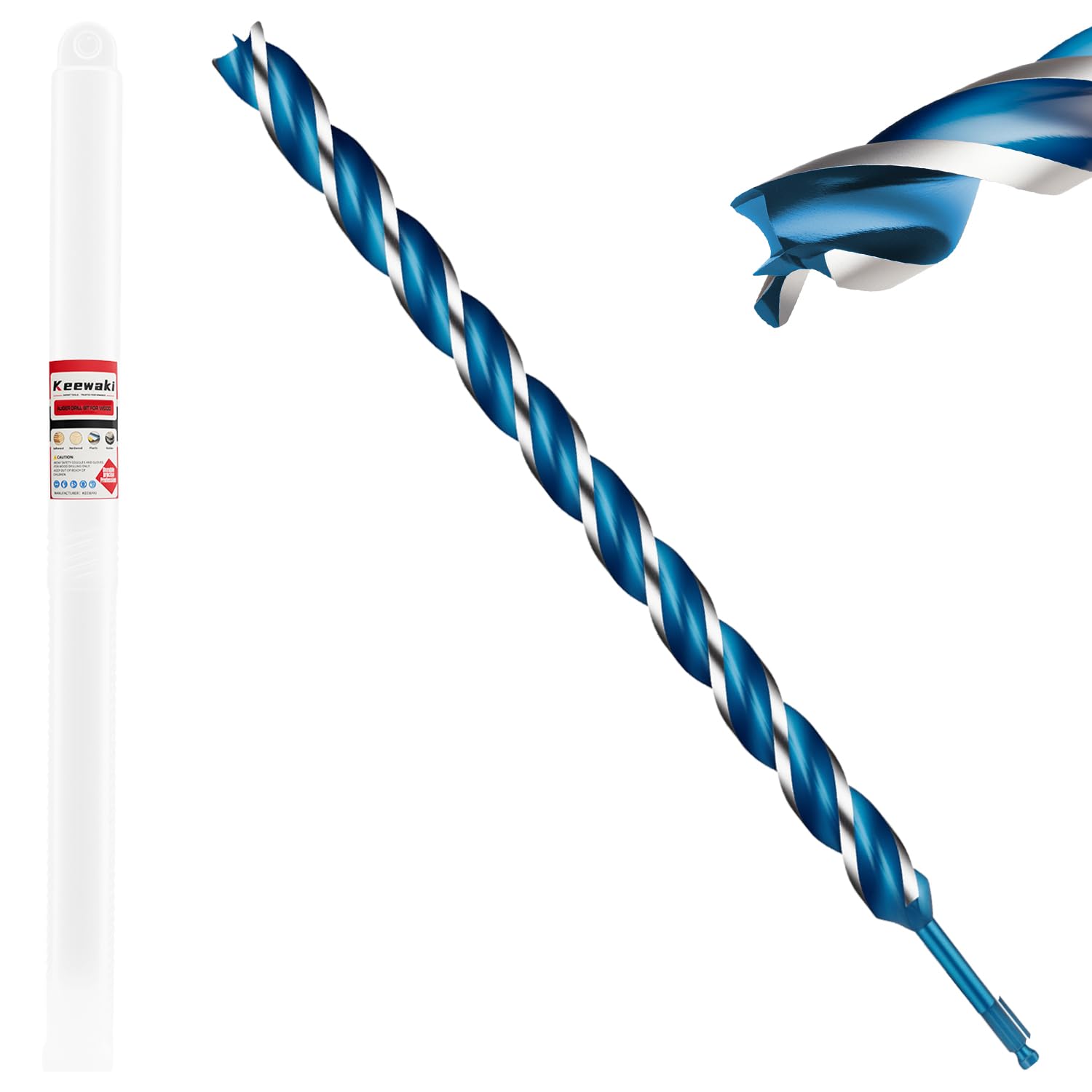 Keewaki 25mm x 460mm 3-Flute Auger Drill Bit for Wood – Extra Long Wood Drill Bits with Hex Shank, Heavy Duty Spiral Bit for Fast & Clean Deep Hole Drilling in Timber