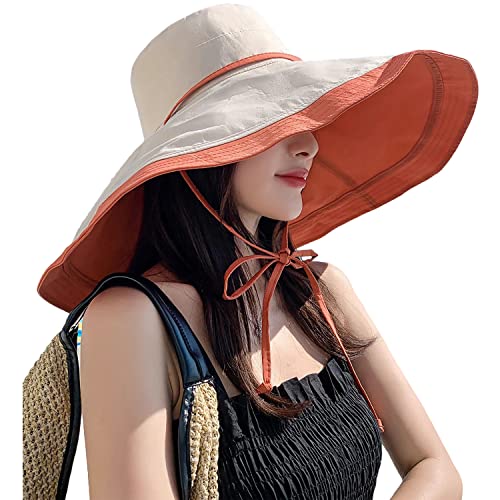 HUAMULAN 7' Wide Brim Women Summer Sun Hat Lady Floppy Beach Bucket Fishing Hats Reversible Foldable Travel UV Protection