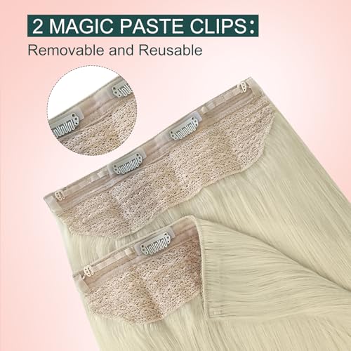 Image of Easyouth Invisible Wire Hair Extensions Blonde Wire Hair Extensions Human Hair White Blonde Easy to Put on Fish Line Hair Extension Real Human Hair for Short Straight Hair 12 Inch 70g
