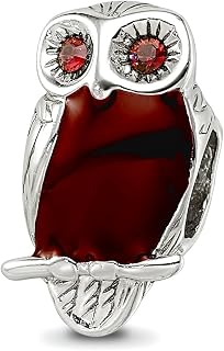 JewelryWeb 925 Sterling Silver Polished Oxidized Reflections Brown Enameled Wise Owl Bead Charm 13.64x8.18mm Wide Pendant Necklace for Women