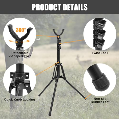 HUNTPAL 16\"-62\" Hunting Tripod Stand Shooting Stick Gun Rifle Shooting Rest with Removable 360° Rotation V Yoke, Versatile Portable Foldable Matt Aluminum Gun Support for Shooting Range Practice - Thumbnail 6