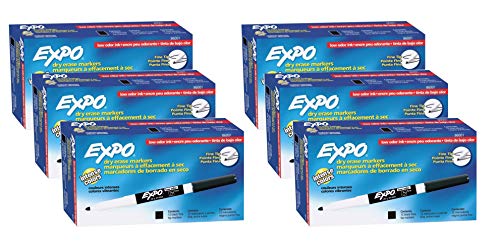 Image of Expo 86001 Low Odor Dry Erase Marker, Black; Fine Tip, Quick-Drying Ink, 6 Packs of 12 Markers, 72 Markers Total