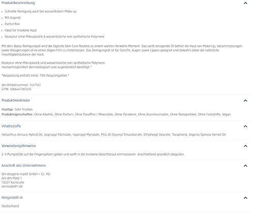Balea Reinigungsöl, 100 ml Flasche - Reinigt sanft Gesicht, Augen und Lippen - Parfümfrei und mit Arganöl