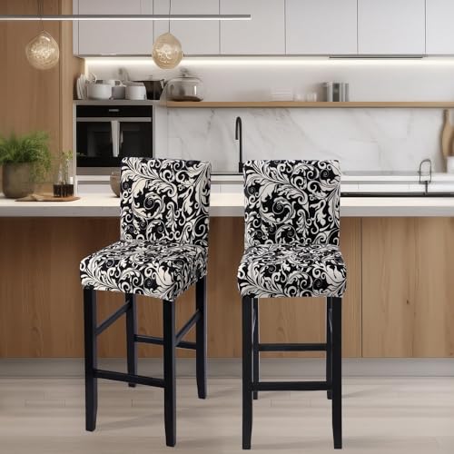Image of SearchI Bar Stool Covers Set of 4, Stretch Washable Barstool Seat Covers, Counter Height Chair Covers for Kitchen Dining Room Cafe (Black Flower)
