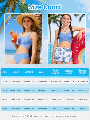 Image of Girl's 3 Piece Bikini Set Cross Strap Swimsuits for Girls Bathing Suit with Shorts Teen Swimwear Swimming Suit