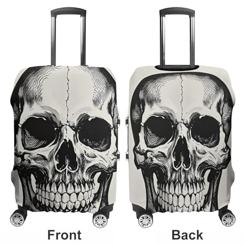 Black Skull Pattern Luggage Cover, Elastic Luggage Protector Fits 19-32in Suitcases, Washable & Anti-Scratch Suitcase Cover for Men Women XL3