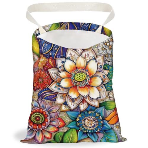 Image of Lotus Mandala Car Trash Bag Hanging Car Garbage Bag With Snap Buttons Cute Car Back Seat Trash Bag Portable Garbage Can for Car Interior Hanging Car Accessories Travel Camping