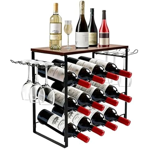IDUNSEED Black 3-Tier Wavy Wine Rack for 12 Bottles, Freestanding Metal Wine Storage with Top Tabletop Shelf and Side Wine Glass Holder, Ideal for Bar Counter, Cabinet, Pantry and Small Spaces Cover
