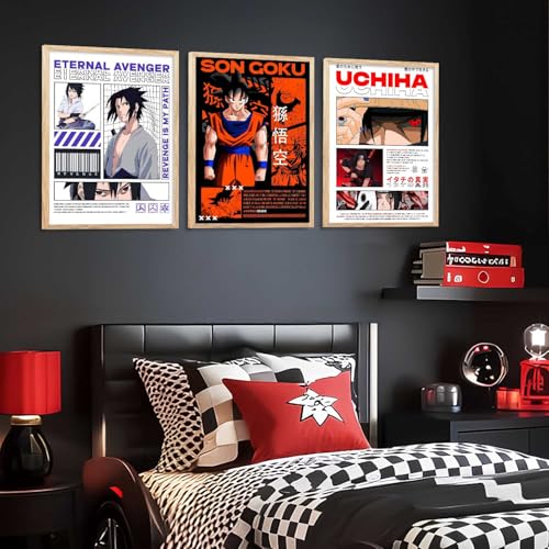 Image of walllane Japanese Characters Posters with Frame | Aesthetic Anime Posters with Frames | Japanese Art Framed Poster for Bedroom Living Room Gaming Room Wall Decor Set Of 3 (10 X 13 inch)