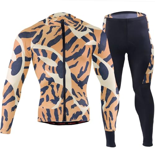 siphylline Pantalones cortos de ciclismo con bolsillos, transpirables, acolchados en 3D para hombre, Estampado animal amarillo, Medium